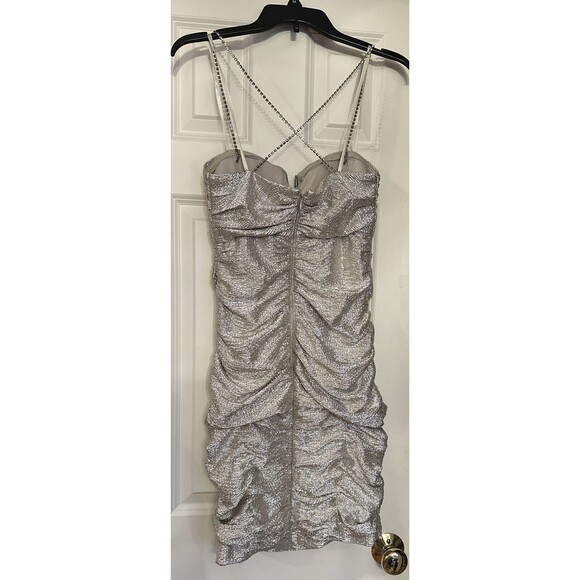 Arden B Vintage Glitter Dress L Large Gold Silver Ruffles Rhinestone Straps - Picture 3 of 16